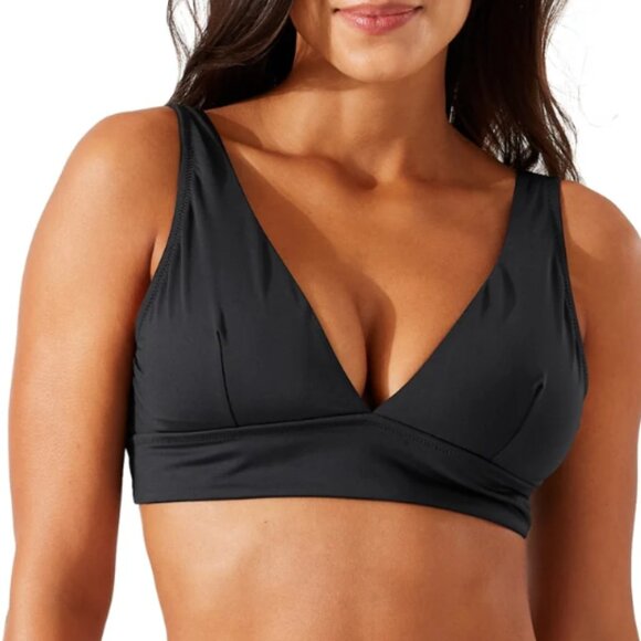 NWT Tommy Bahama Black Palm Modern V-Neck Bikini Swim Top Small UPF 50 Swimwear - Picture 1 of 8